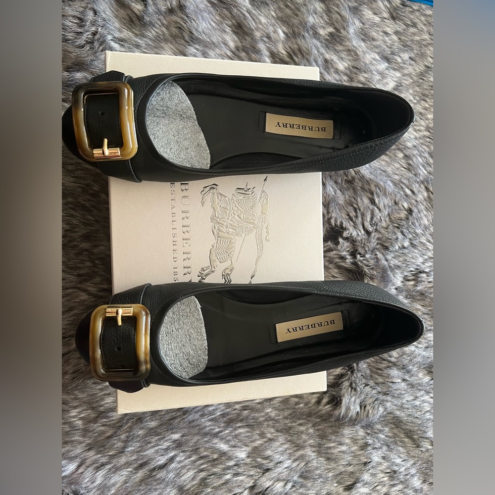 Burberry Black Flats with Gold Accent